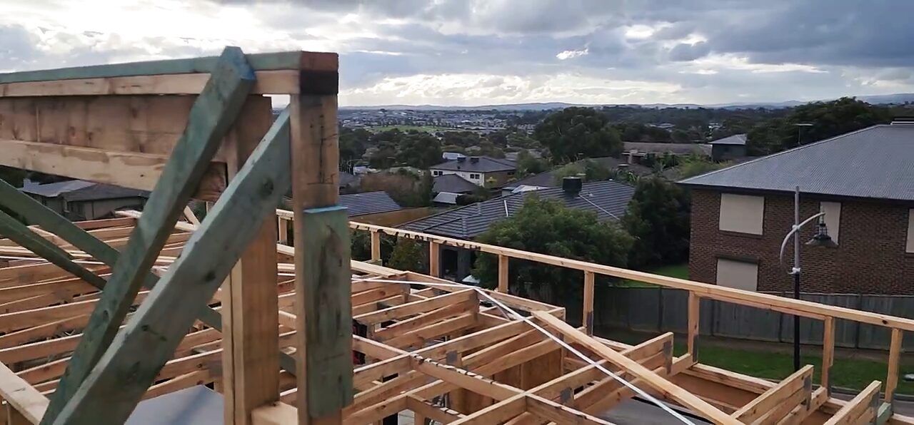 Video thumbnail of roof framing at a Doreen custom home - Master Framers