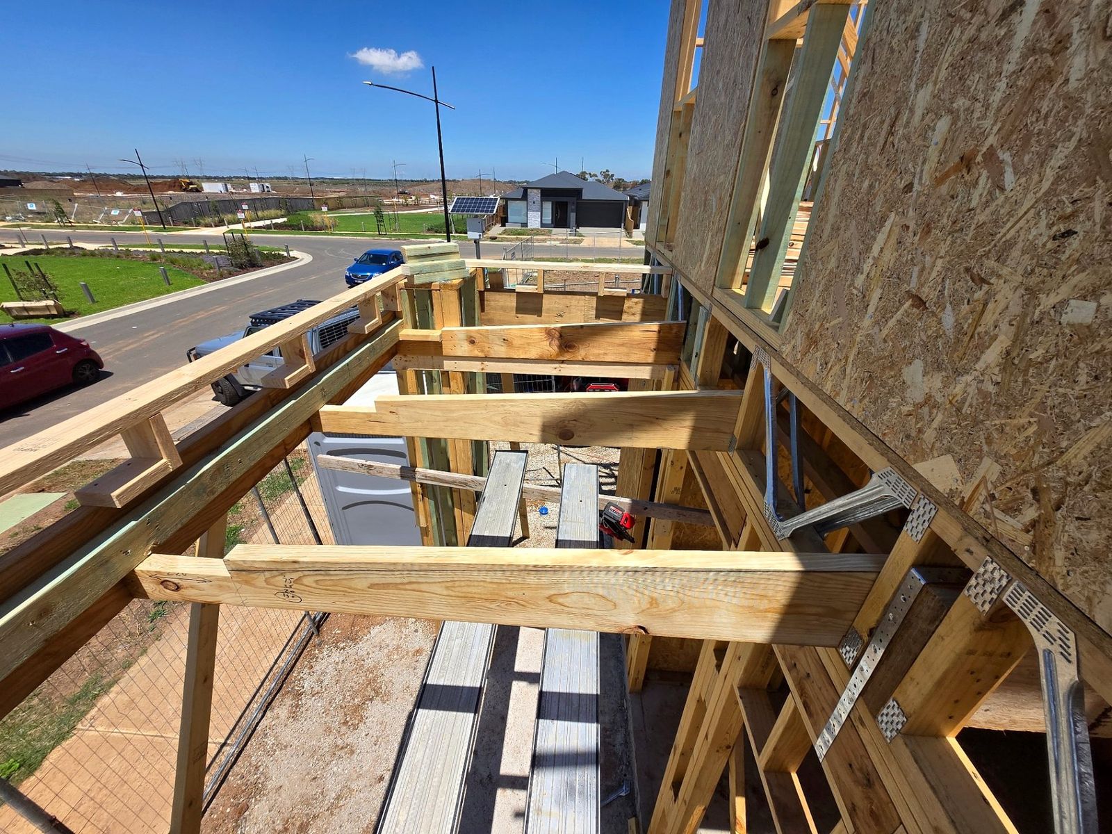 Upper floor timber framing over the ground level of a double storey home in Melbourne - Master Framers